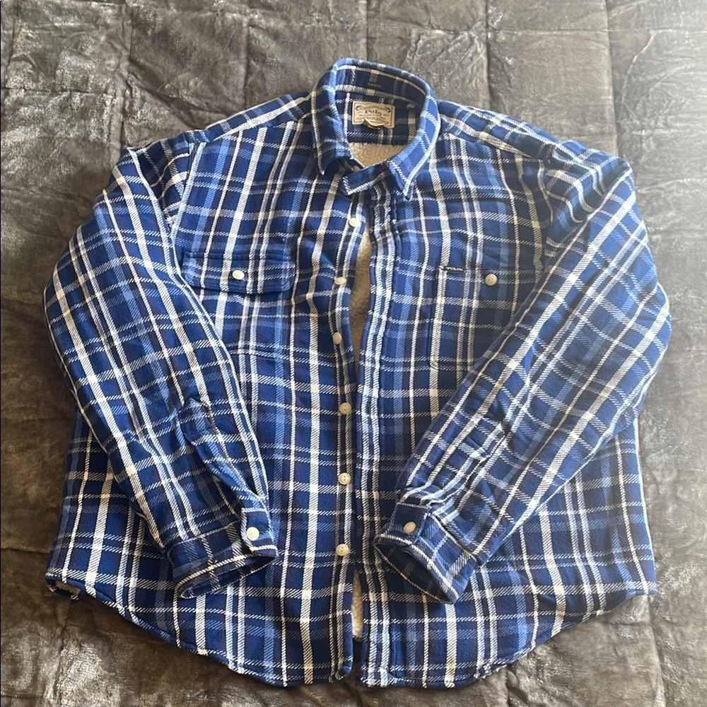 Blue Plaid RL Polo Sherpa Button Down Sweater